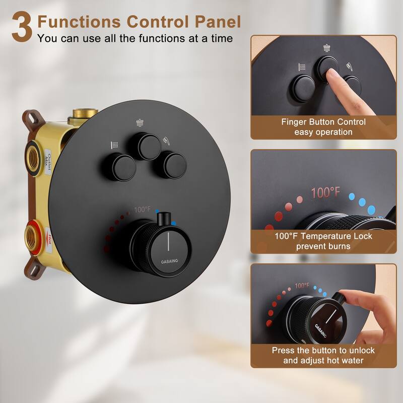 CASAINC Thermostatic Shower Faucet Shower System with 6 Body Jet