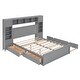 preview thumbnail 5 of 44, Queen Size Wooden Bed with Trundle, Cabinet, and Sockets, Grey