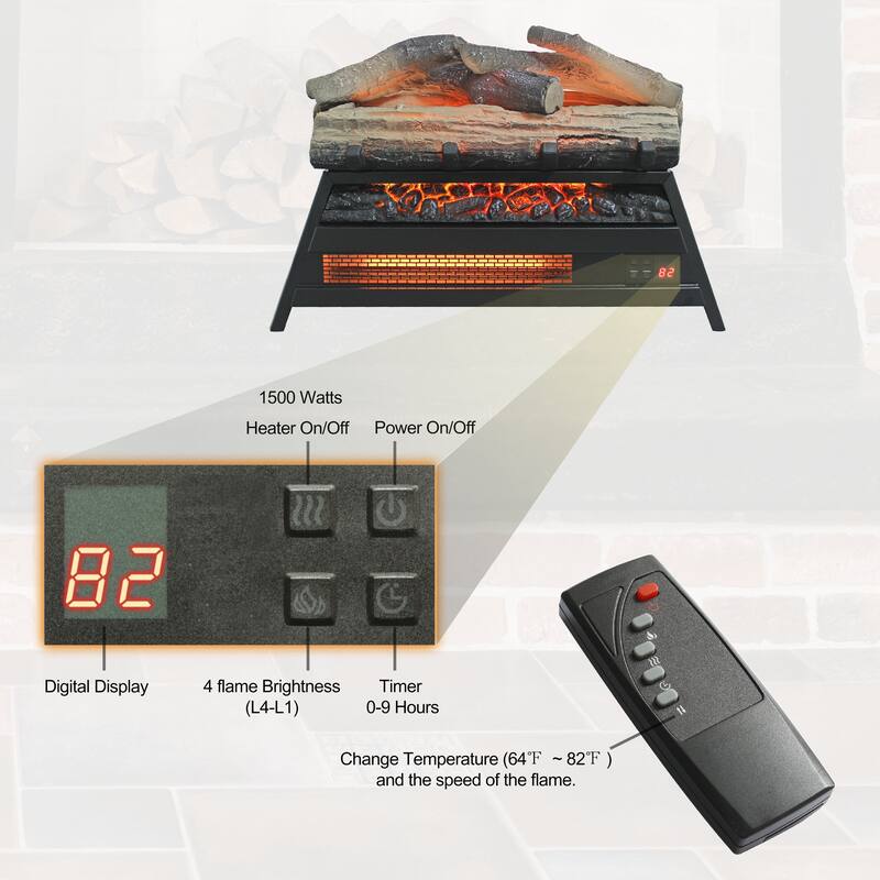 23" Infrared Electric Fireplace Log Set Insert, 1500W Heater for Indoor Use with Realistic Flame Effect and Remote Control