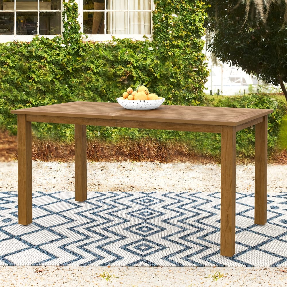 Outdoor Rectangular Aluminium Patio Dining Table Metal Table with Wood-grain finish for 6 People