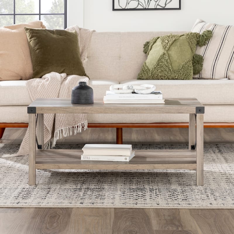 Middlebrook Kujawa Coffee Table with Metal Accents - Grey Wash