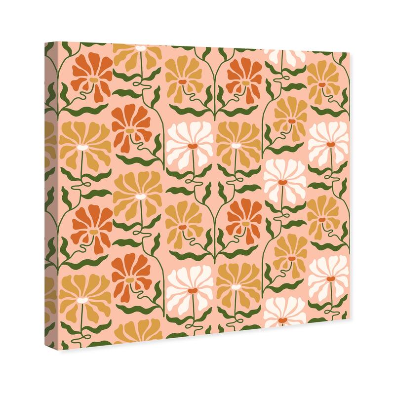 Wynwood Studio Canvas Abstract Flower Vine Pattern Pink and Light Pink Vintage Wall Art Canvas Print