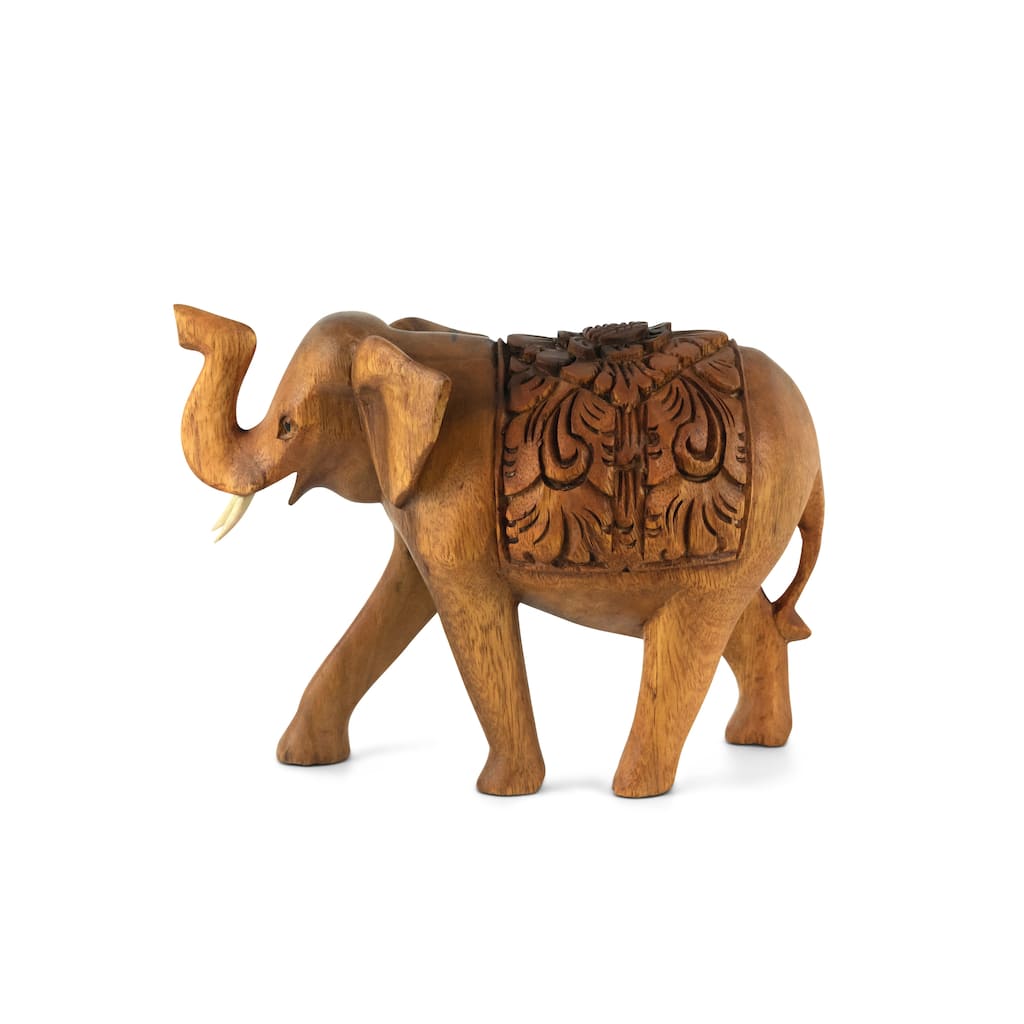 Wooden Hand Carved Thai Elephant Statue Figurine Sculpture Art Decorative Rustic Home Decor Accent Handmade Wood