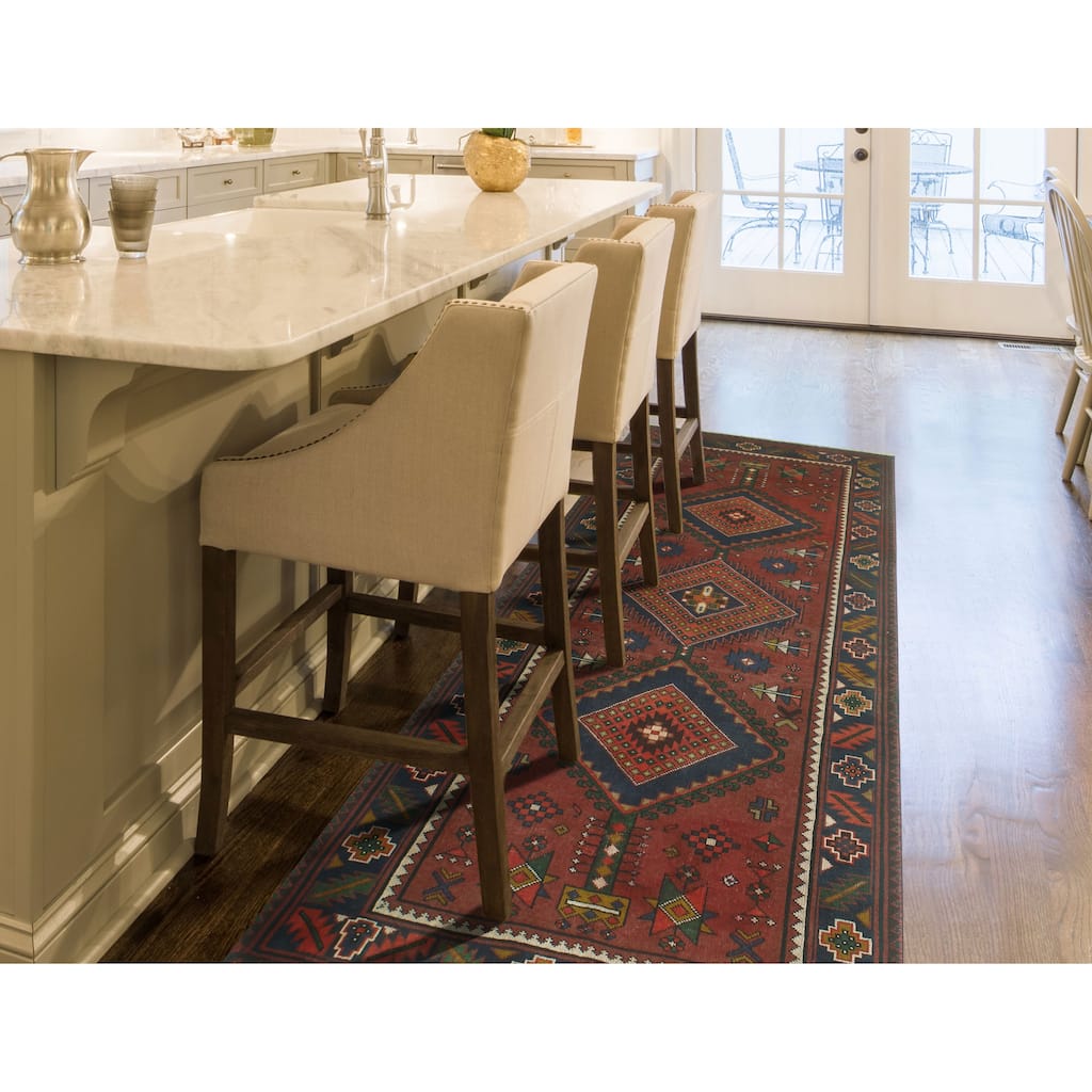 Noori Rug Semi-Antique Willie Burgundy/Navy Runner - 3'3" x 7'3"