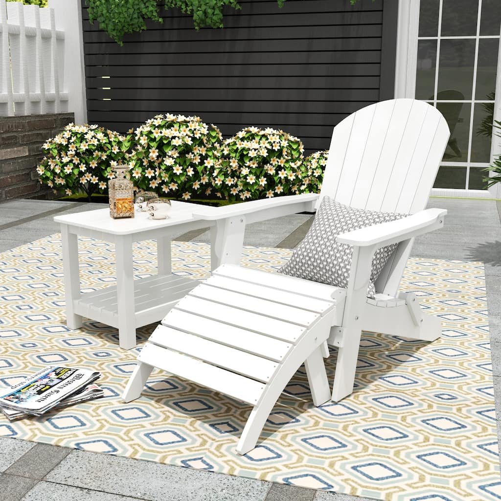 Vineyard HIPS Outdoor Folding Eco-Friendly Seashell Adirondack Chair with Ottoman & Side Table (3-Piece Set)