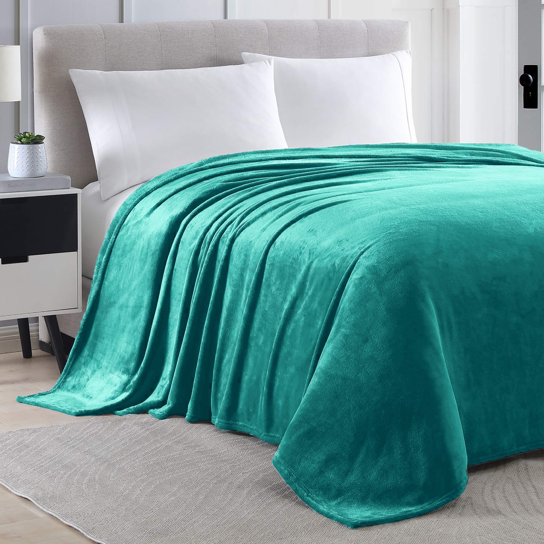Turquoise Blue Extra Soft Cozy Microfiber Solid Color Throw Picnic Sofa Bed Blanket Twin