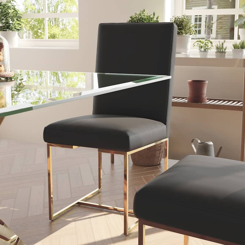 Luxury Gold Dining Table Set with 63 inch Glass Dining Table and White Leather Dining Chairs