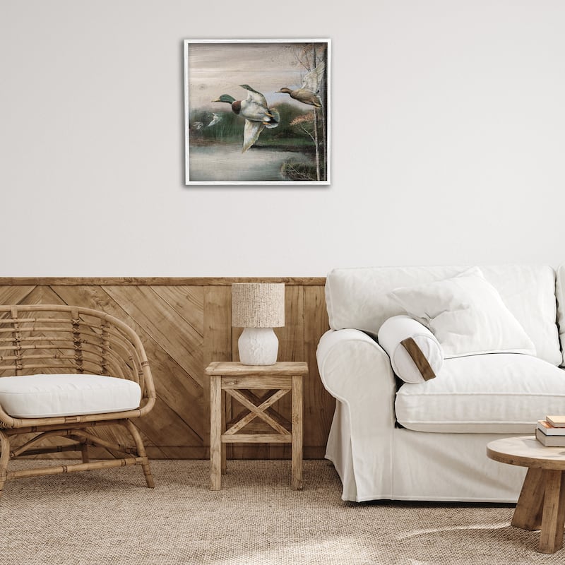 Stupell Flying Ducks in Rustic Nature Framed Giclee Art Design By Ruane Manning