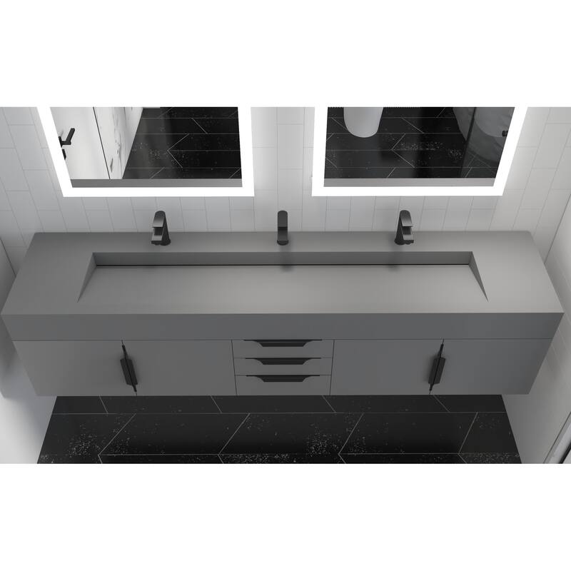 Nile 84" Wall Mounted Bathroom Vanity Set gr/ Gray Top