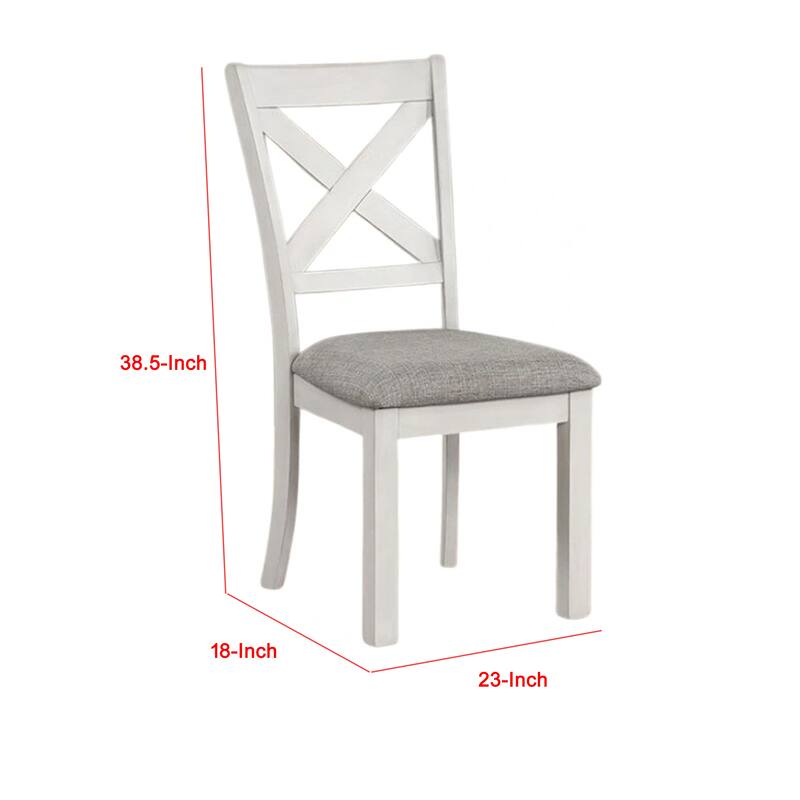 Rone Side Dining Chair Set of 2, Rustic White Rubberwood, Gray Fabric