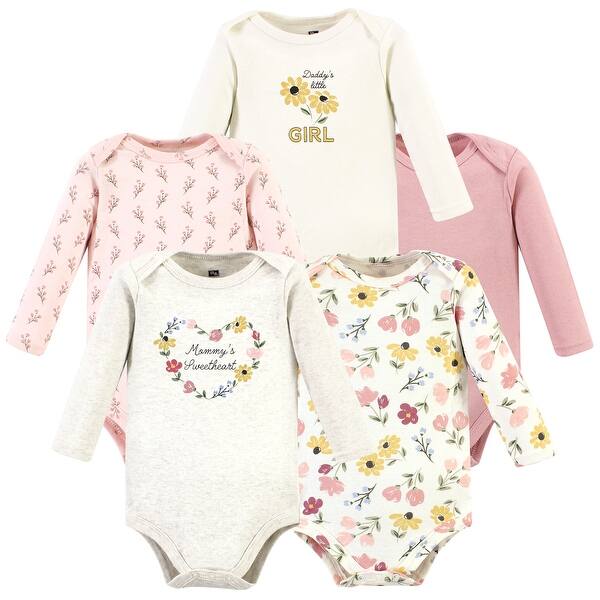 slide 1 of 1, Hudson Baby Infant Girl Cotton Long-Sleeve Bodysuits, Soft Painted Floral 5 Pack 0-3 Months - Soft Painted Floral 5 Pack