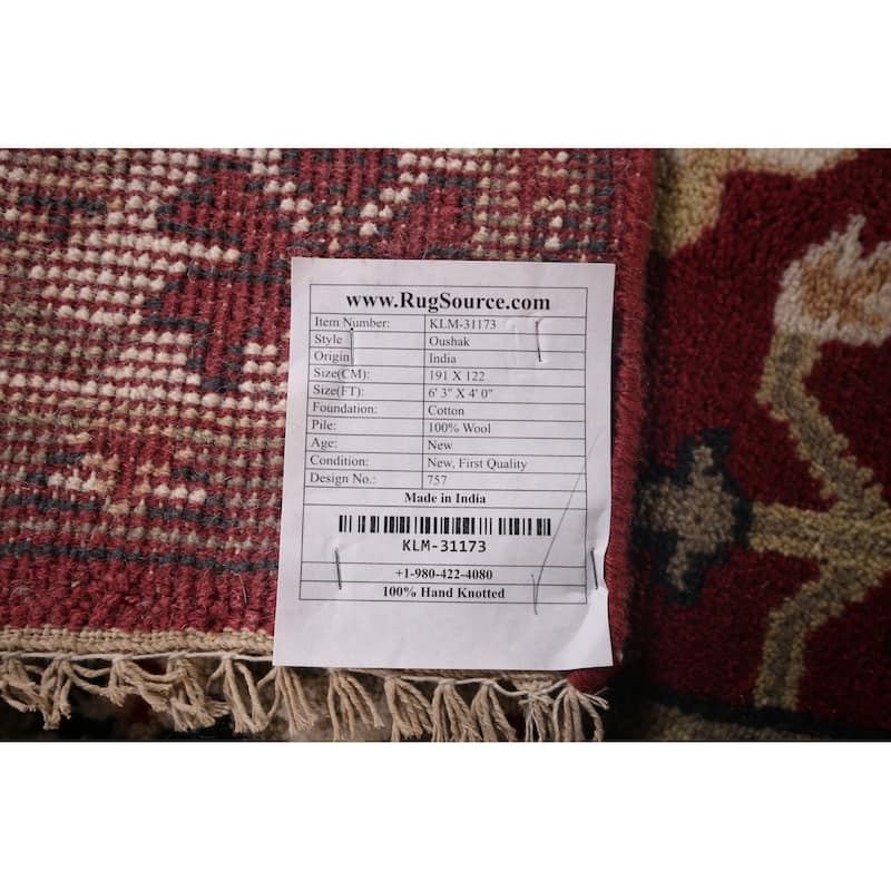 Oushak Indian Rug Hand-Knotted Transitional Floral Wool Carpet - 4'0"x 6'3"
