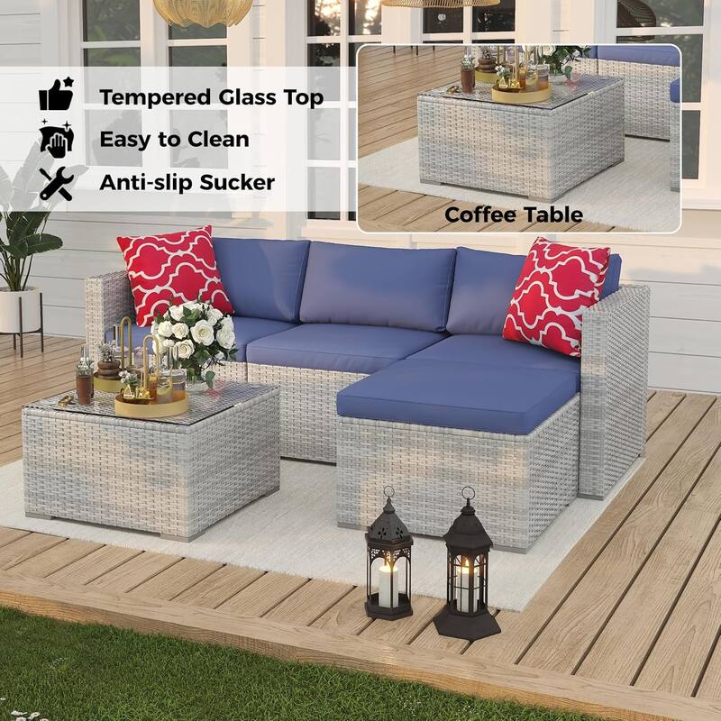 5-Piece Patio Conversation Set with Coffee Table for Garden