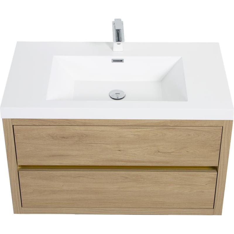 Abruzzo 36" Wall-Mount Bathroom Vanity with Stone Resin Top and Dual Soft-Close Drawers