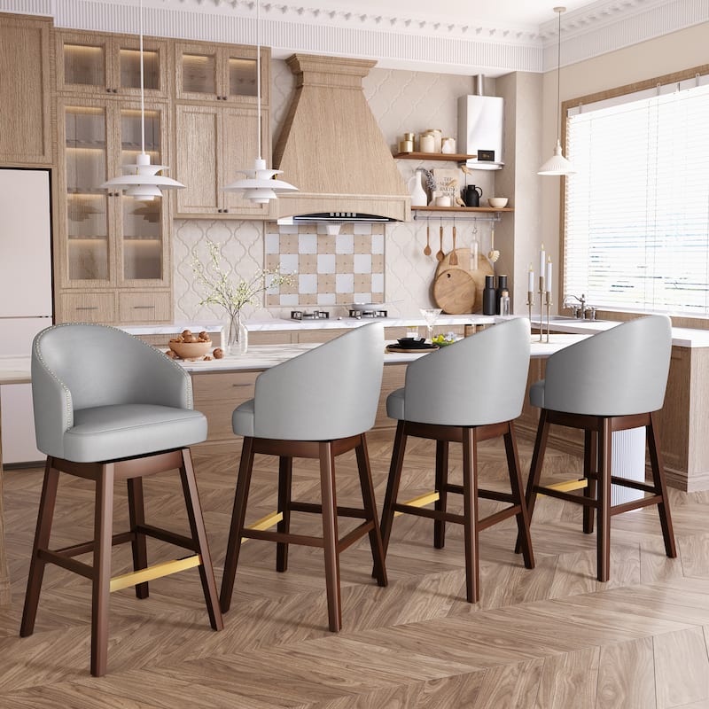 Pellebant 26.4''/31.9"H Height Solid Wood Swivel Indoor Bar Stools - 31.9''DarkGrey - Set of 4