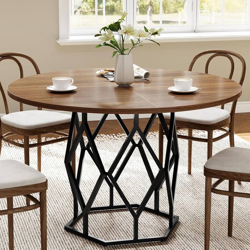 47 Inch Round Dining Table with Metal Base, for Dining Room