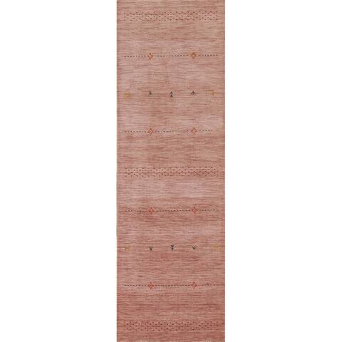 Pink Tribal Gabbeh Oriental Runner Rug Hand-knotted Wool Carpet - 2'4" x 7'9"
