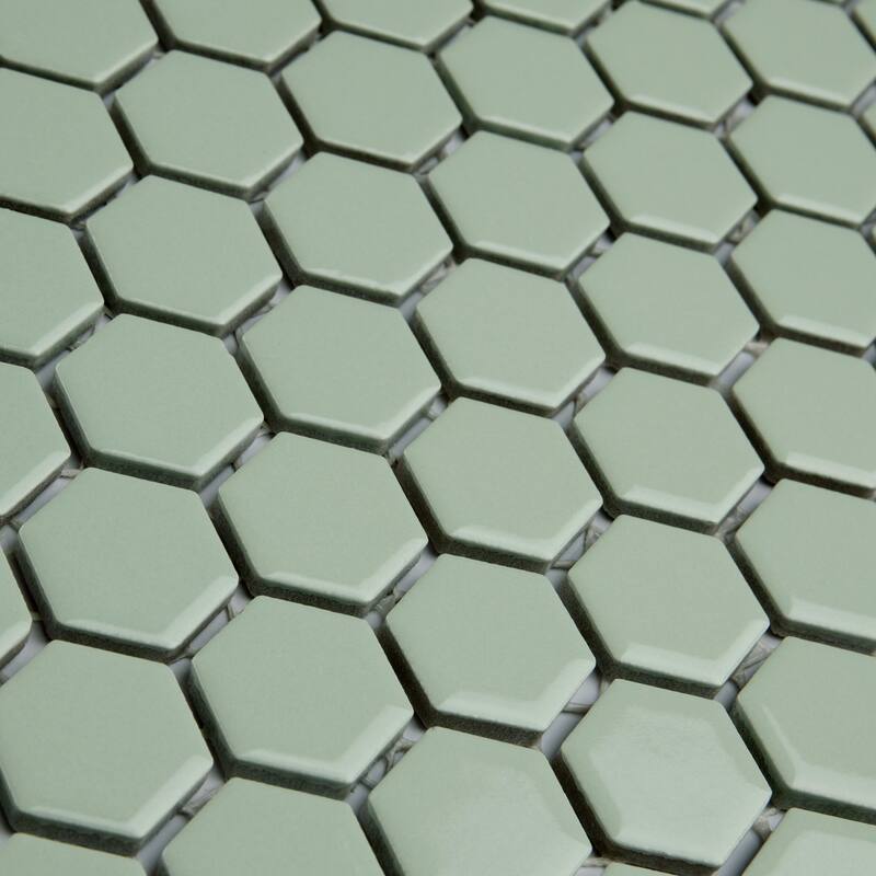 Merola Tile Metro 1" Hex Glossy Mint 10-1/4" x 11-7/8" Porcelain Floor and Wall Tile