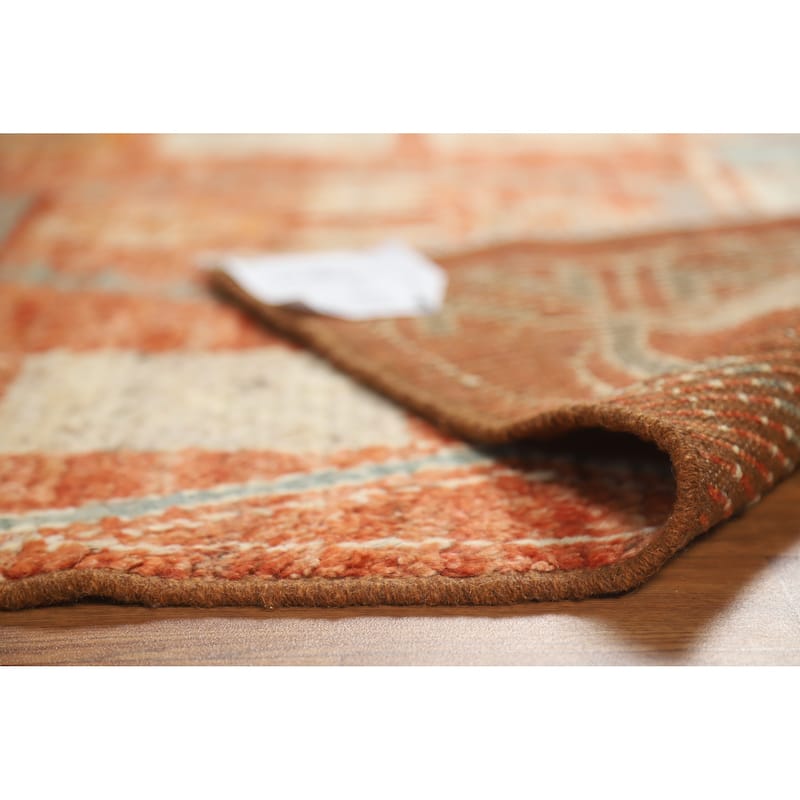 Orange Geometric Moroccan Oriental Rug Hand-Knotted Modern Wool Carpet - 4'1" x 6'1"