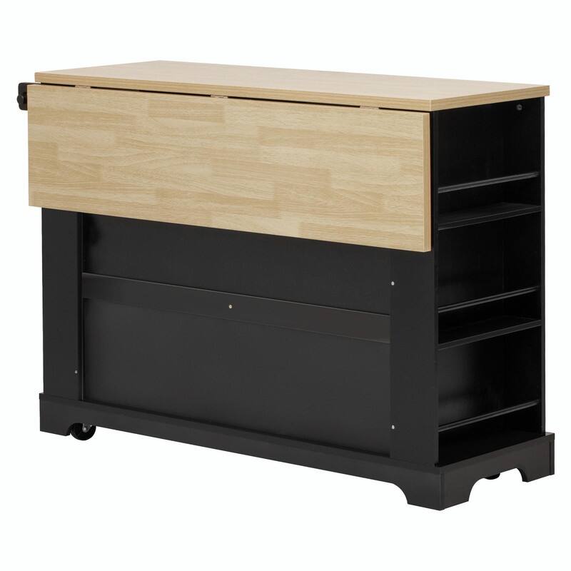 Rolling Kitchen Island with 6 Drawers, Pull-Out Trash Can Storage, Drop Leaf, Power Outlet & Side Racks
