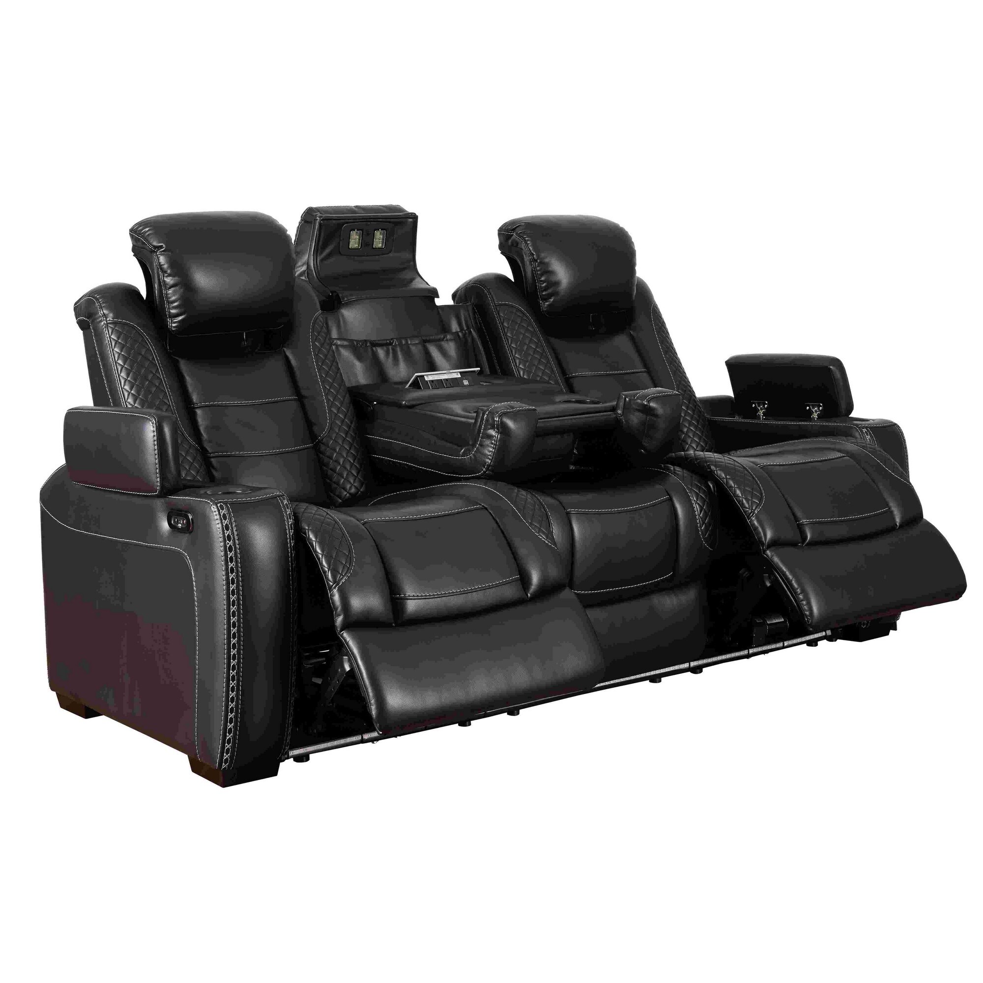 Power Recliner Sofa with Adjustable Headrest and LED Lighting