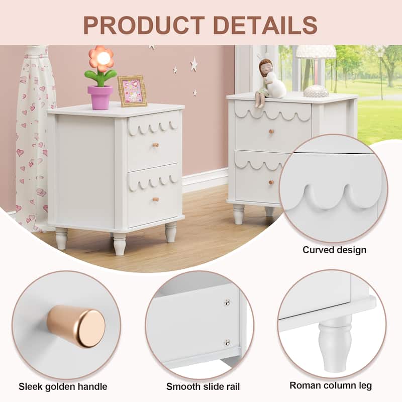 2 Drawers Nightstand Curved Design Cloud Bedside Table
