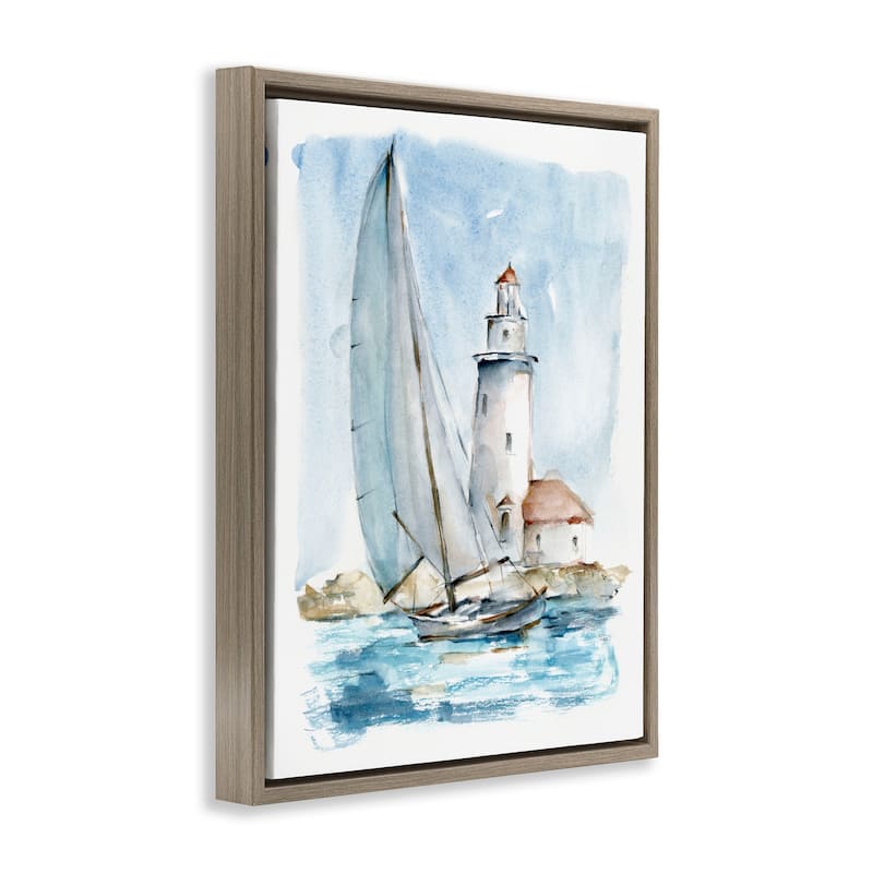Stupell Nautical Sailboat & Lighthouse Framed Floater Canvas Wall Art by Ethan Harper
