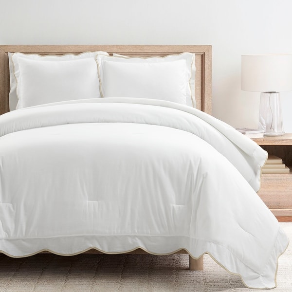 Lush Decor Coastal Chic Scallop Edge Comforter 3 Pieces Set - Neutral - Full - Queen