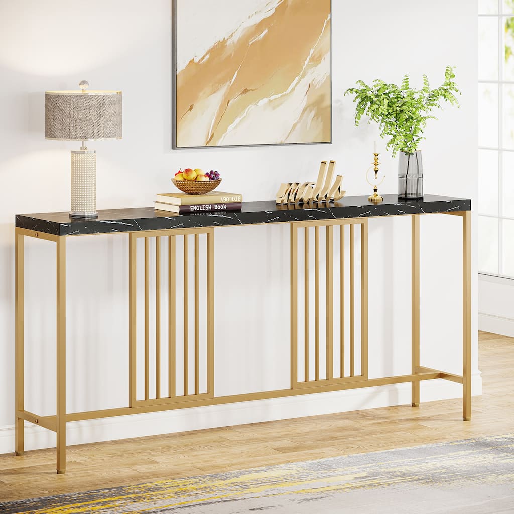 70.9 Inch Sofa Console Table with Open Storage Shelf, Industrial Narrow Extra Long Sofa Tables Entry Table Behind Couch Table
