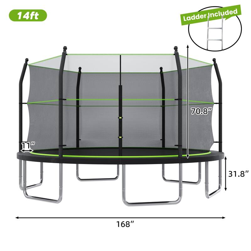 14ft Trampoline with Ladder and Enclosure Net for Kids and Adults, Heavy-duty 14' Outdoor Trampoline for Backyard