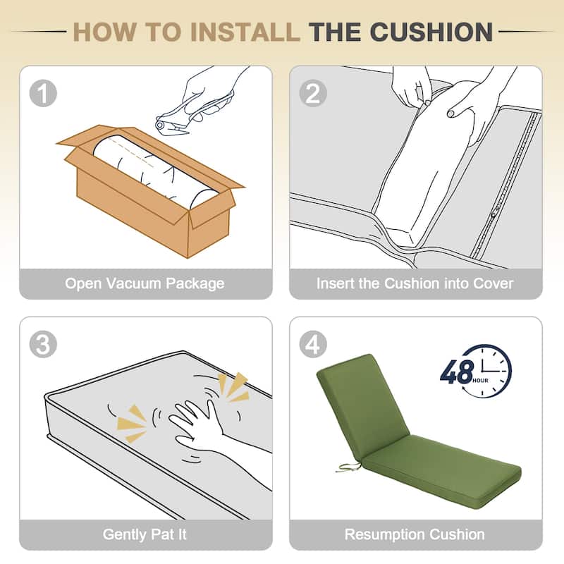 Aoodor Patio Chaise Lounger Cushions Set of 2, Olefin Fabric, Water-Resistant, 72x21x3 Inches(Only Cushions)