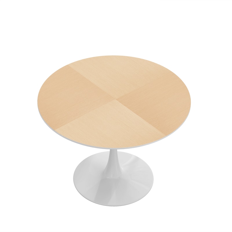 Modern Round Dining Table with Printed Wood Grain Table Top,Metal Base