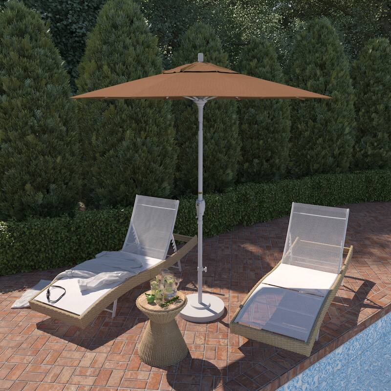 California Umbrella 7.5' Round Crank Lift Push Button Tilt White Aluminum Patio Umbrella Sunbrella