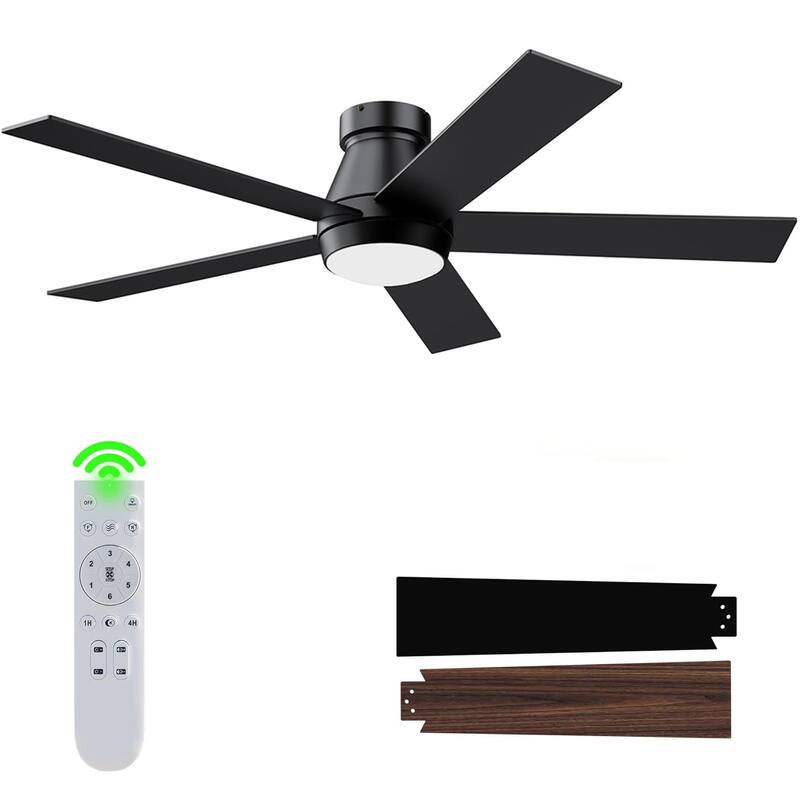 52 in. Dimmable LED Indoor/Outdoor Black Ceiling Fan with Light and Remote, 5 Blades, 6 Speeds DC Reversible, Noiseless