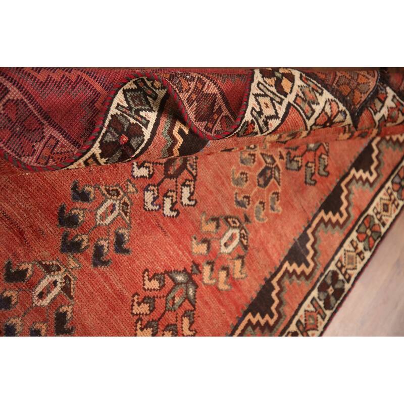 Hand Knotted Oriental 100% Wool Carpet Traditional All-Over Red Qashqai Area Rug - 9' 10'' X 4' 8''