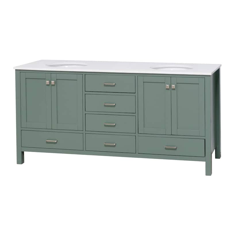 KitchenBathCollection Horizon 72" Double Bathroom Vanity with Engineered White Top