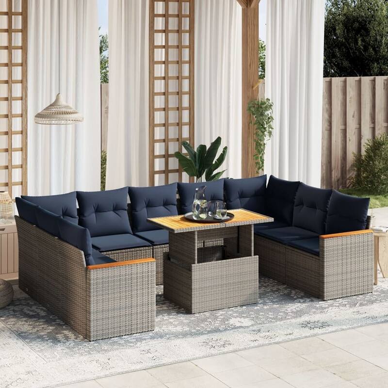 vidaXL Patio Sofa Set with Cushions Outdoor Furniture 10 Piece Poly Rattan - 24.4 x 24.4 x 27.2 - Grey