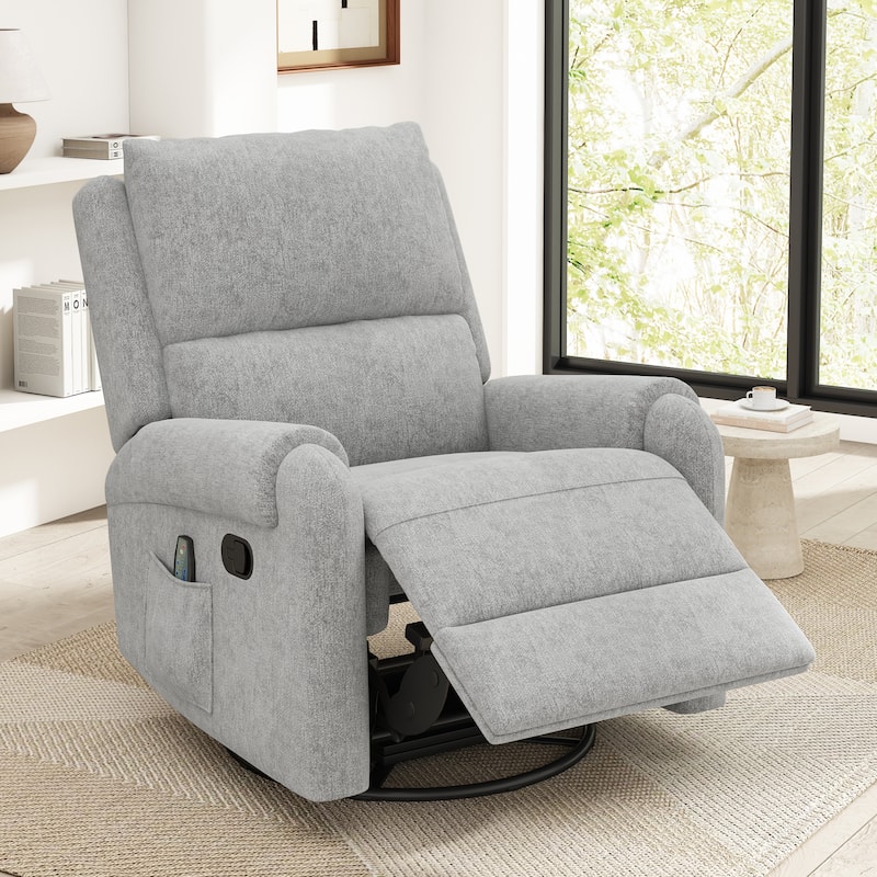 Christopher Knight Home - Solara Upholstered Swivel Rocker Recliner Chair with Massage and Side Storage Pocket - Gray.