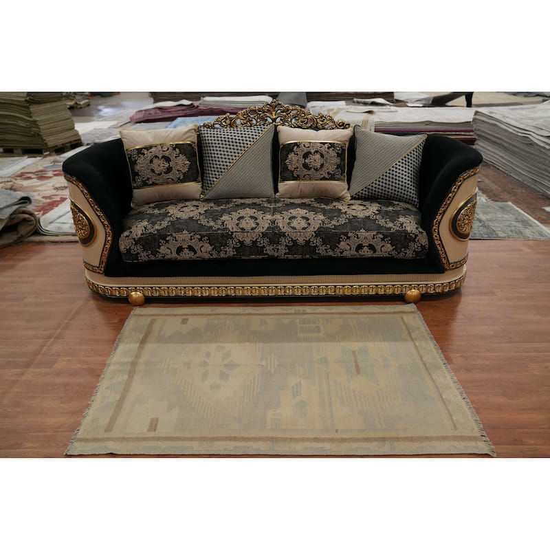 Hand Woven Oriental 100% Wool Carpet Southwestern Tribal Greys & Charcoal Kilim Area Rug - 5' 5'' X 3' 7''