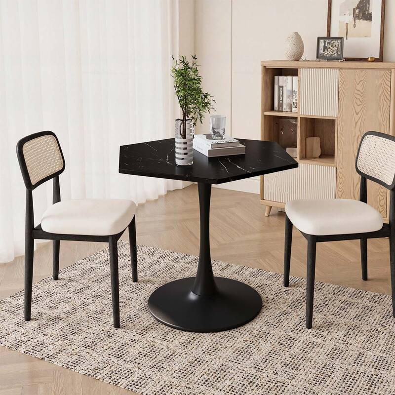 Modern Hexagonal Table,Ideal for Living Room,Kitchen,and Dining Area - Black Marble