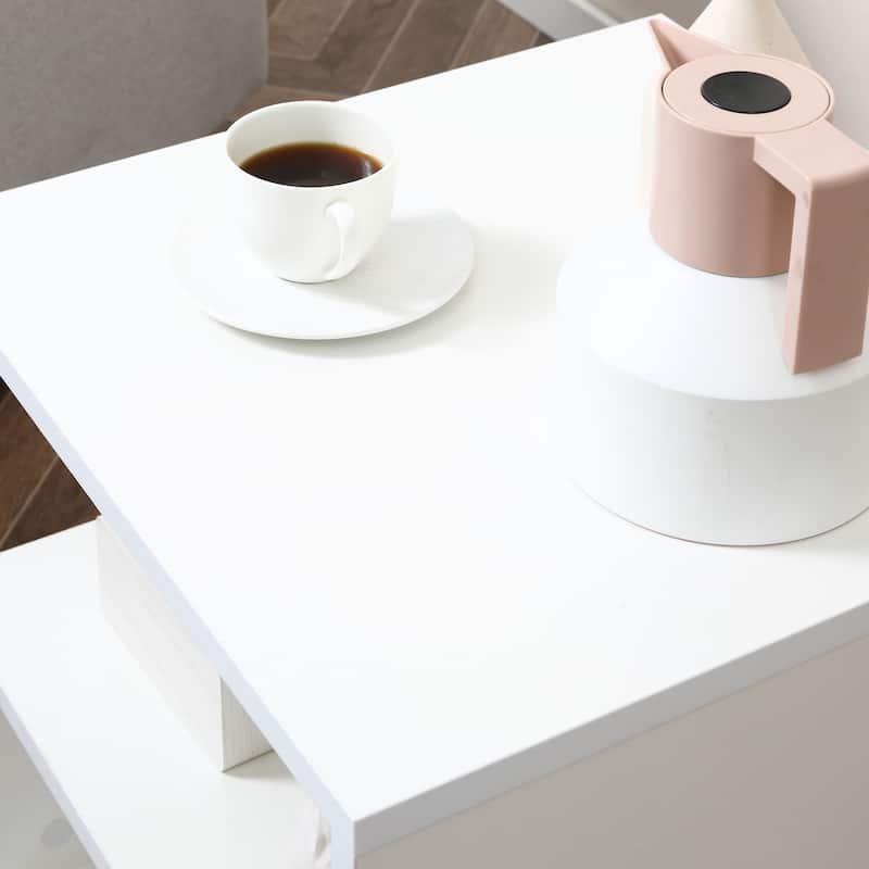 HOMCOM 20" Chic Designer S-Shaped Multi-Level Accent End Table Shelf with Steel Poles, White