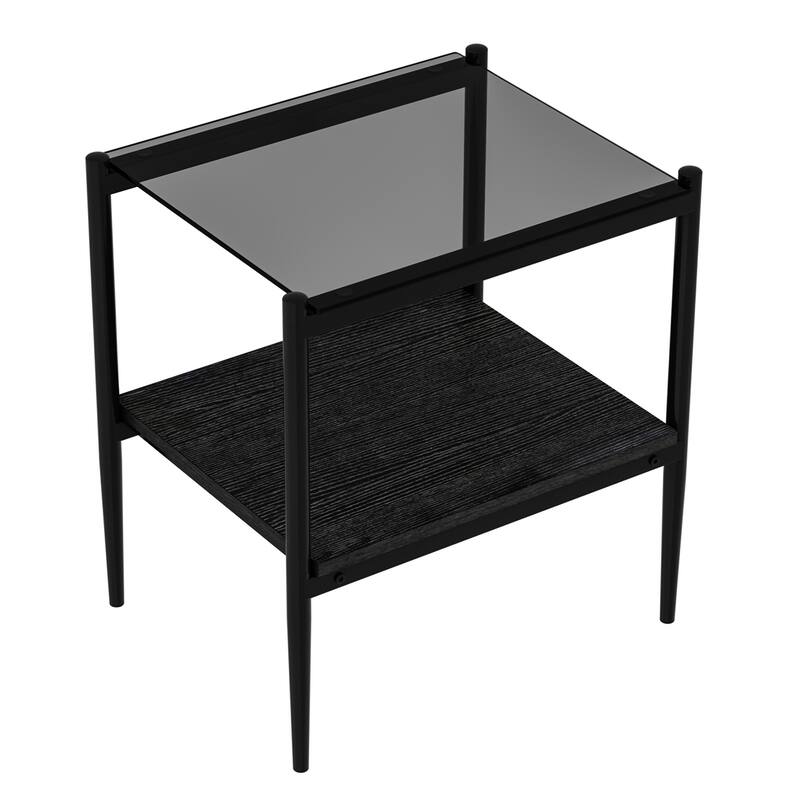 Set of 2 Rectangle End Table Tempered Glass Tabletop with MDF layer