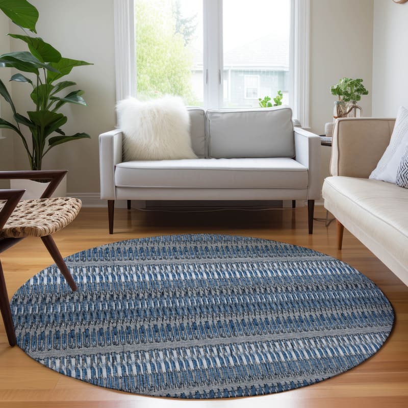 Machine Washable Indoor/ Outdoor Chantille Moroccan Boho Rug - Blue - 8' x 8'