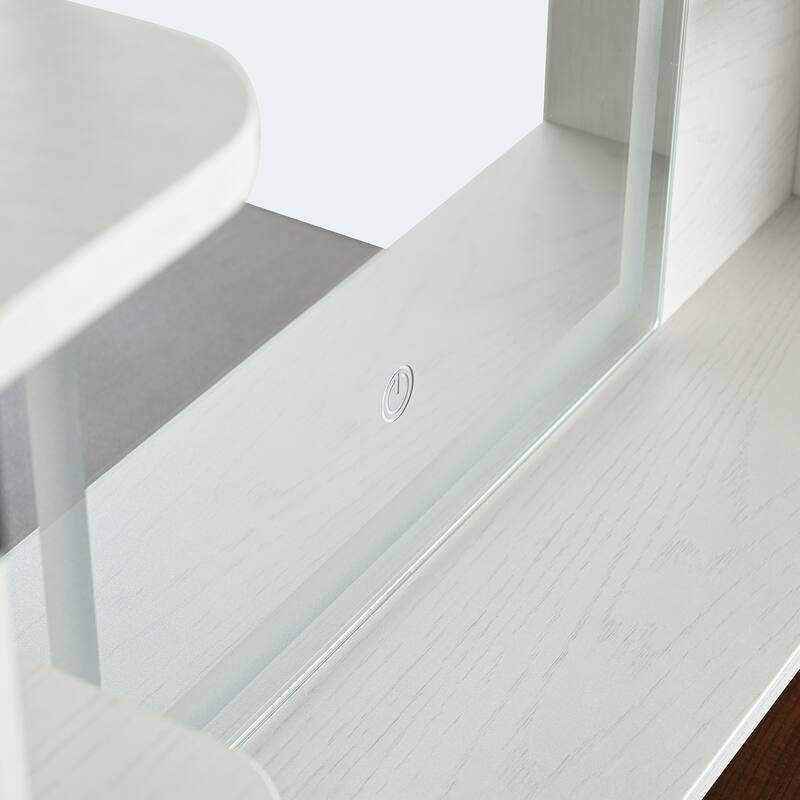 Vanity Desk with Touch Control Light Mirror, Dressing Table Set with Charging Station & Stool, Large Makeup Vanity Table