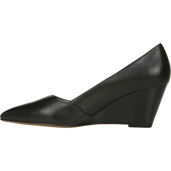 black leather wedge court shoes