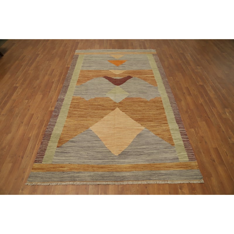Hand Woven Oriental 100% Wool Carpet Southwestern Modern Greys & Charcoal Kilim Area Rug - 8' 1'' X 4' 11''
