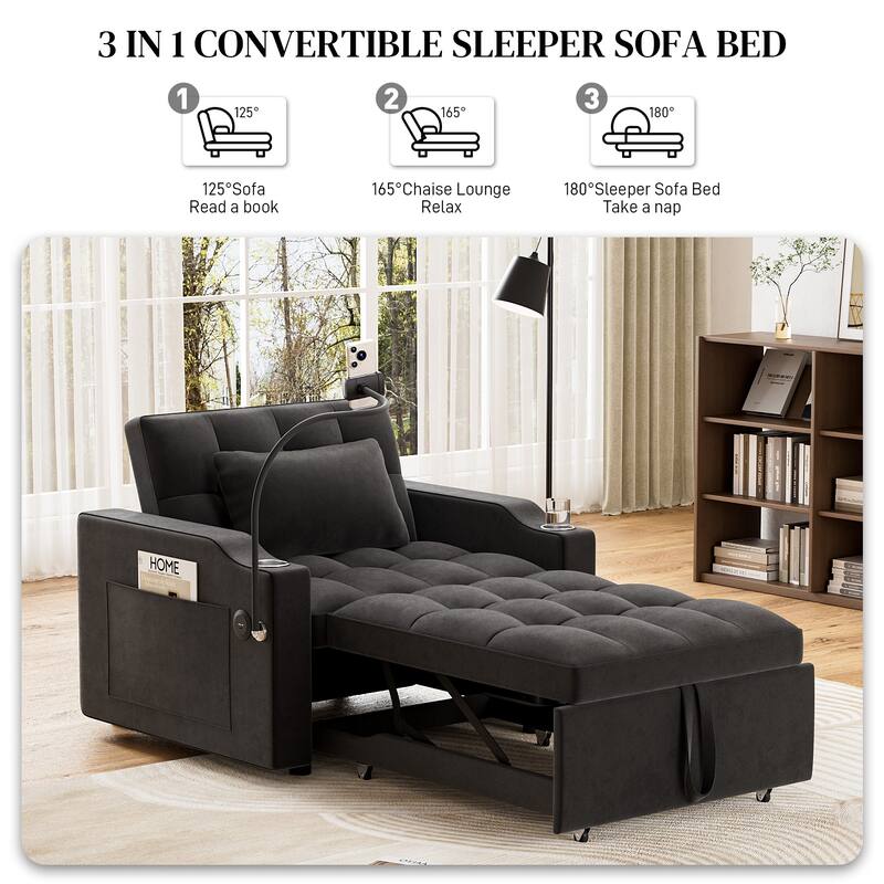 Ouyessir 3 in 1 Multi-Functional Convertible Single Sleeper Sofa Bed for Small Living Spaces