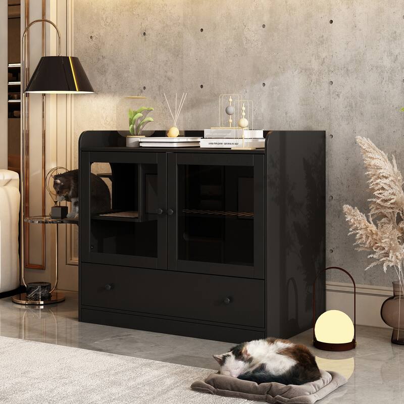 40" Cat-Friendly Litter Box Enclosure with Storage Bookcase Cabinet
