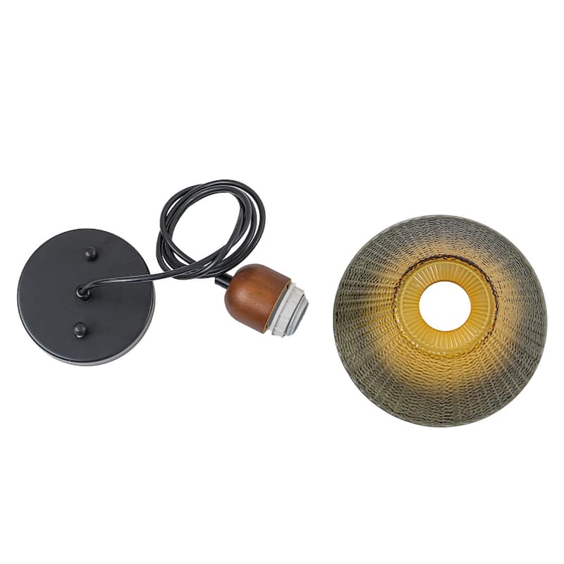 7.48" 1-Light Vintage Pendant Light Wood Accents Gradient Glass Shade - Dia.7.5-in