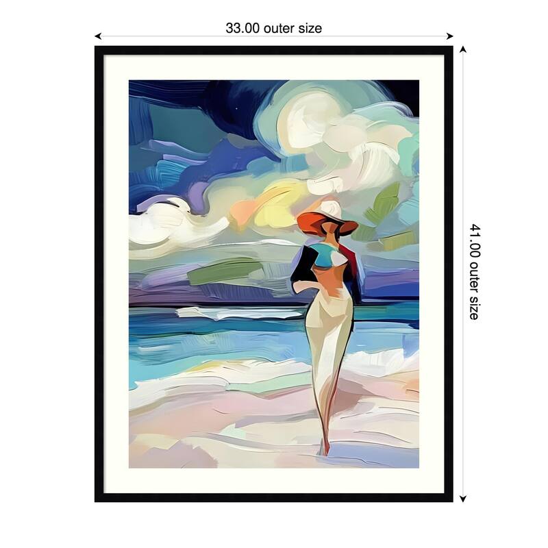 Woman On the Beach by Elena Avanesova Wood Framed Wall Art Print - 33 x 41 in - Black